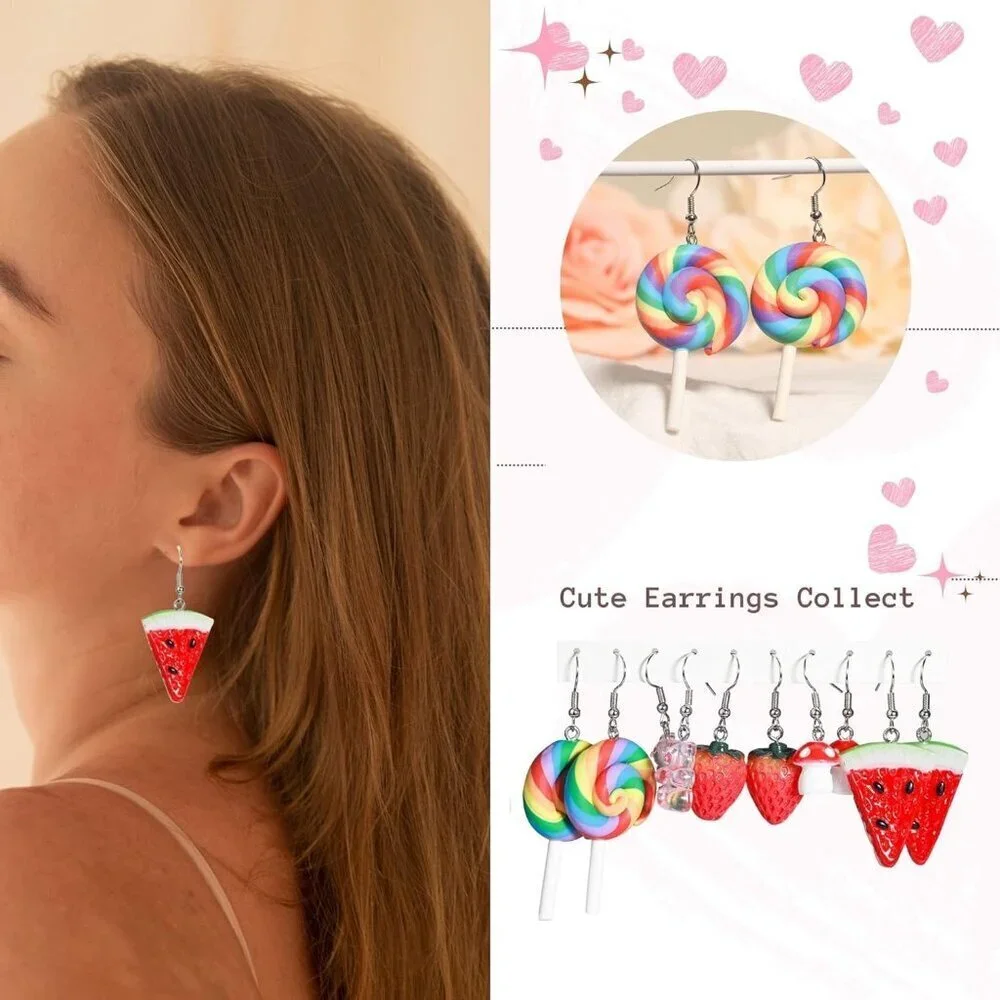 Whimsical 30-Pair Earring Set for Women - Cute Animal, Food & Aesthetic Styles - Picture 3 of 6
